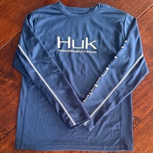 Huk Navy Long Sleeve youth Performance Shirt with White Logo